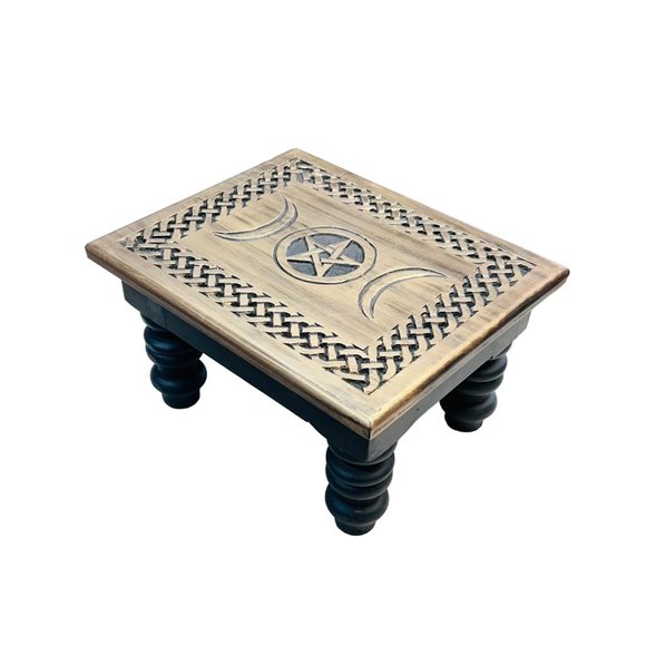 Handcrafted Triple Moon Altar Table with Pentagram - Wiccan Witchcraft Wooden Su - Picture 7 of 15